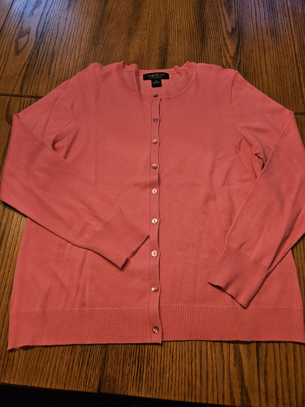 Women's Pink Crewneck Button-Front Cardigan Sweater